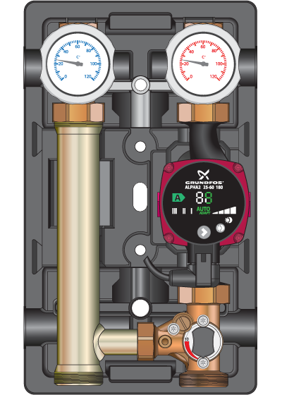 Насосная группа c 3х ходовым (8 поколение)Meibes MK 1" с насосом Grundfos UPS 25-60